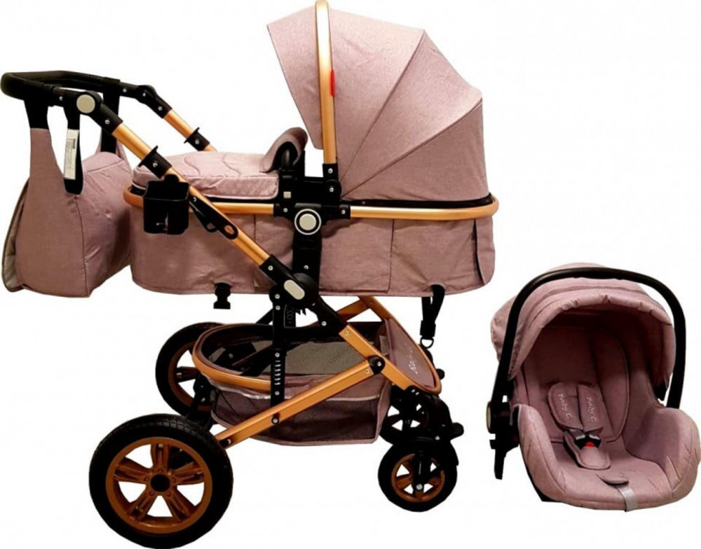 Baby Care Carucior pentru copii Pro 530 Gri 3 in 1 Transformabil Cadru Aluminiu Amortizoare Roti din cauciuc Spatar reglabil 3 trepte Plasa insecte Geanta