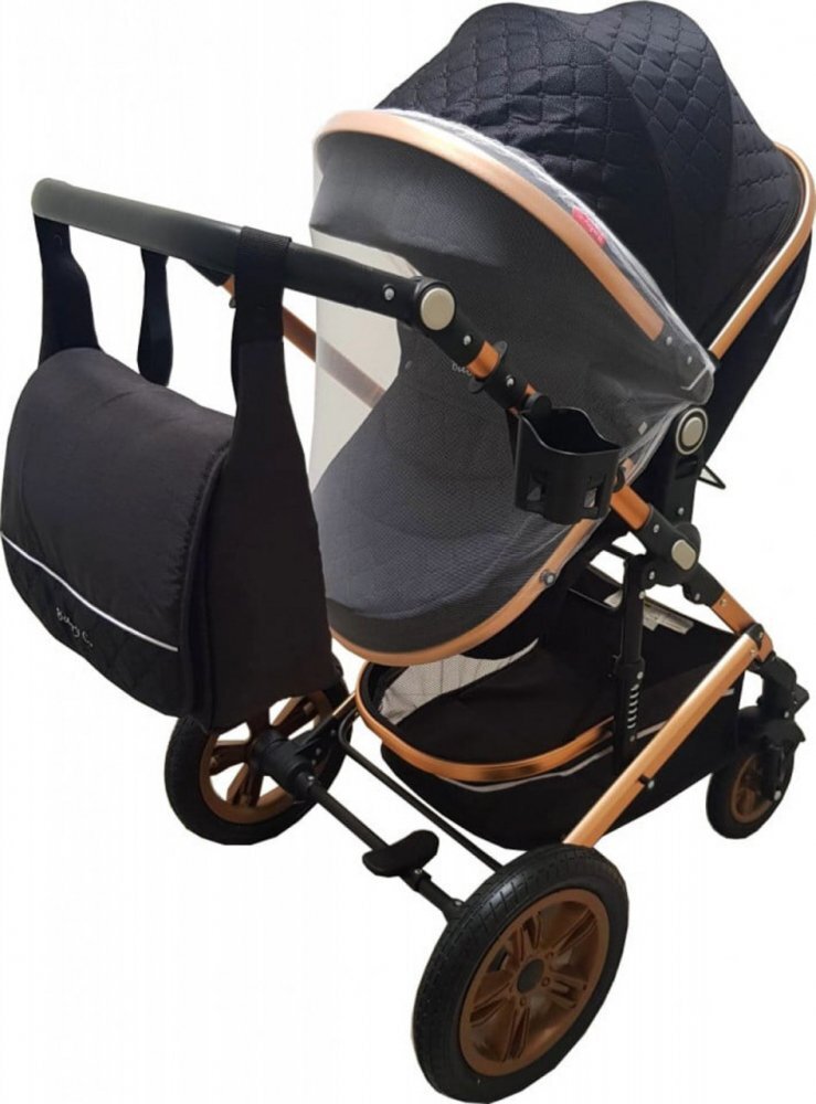 Baby Care Carucior pentru copii Pro 530 Negru 3 in 1 Transformabil Cadru Aluminiu Amortizoare Roti din cauciuc Spatar reglabil 3 trepte Plasa insecte Geanta