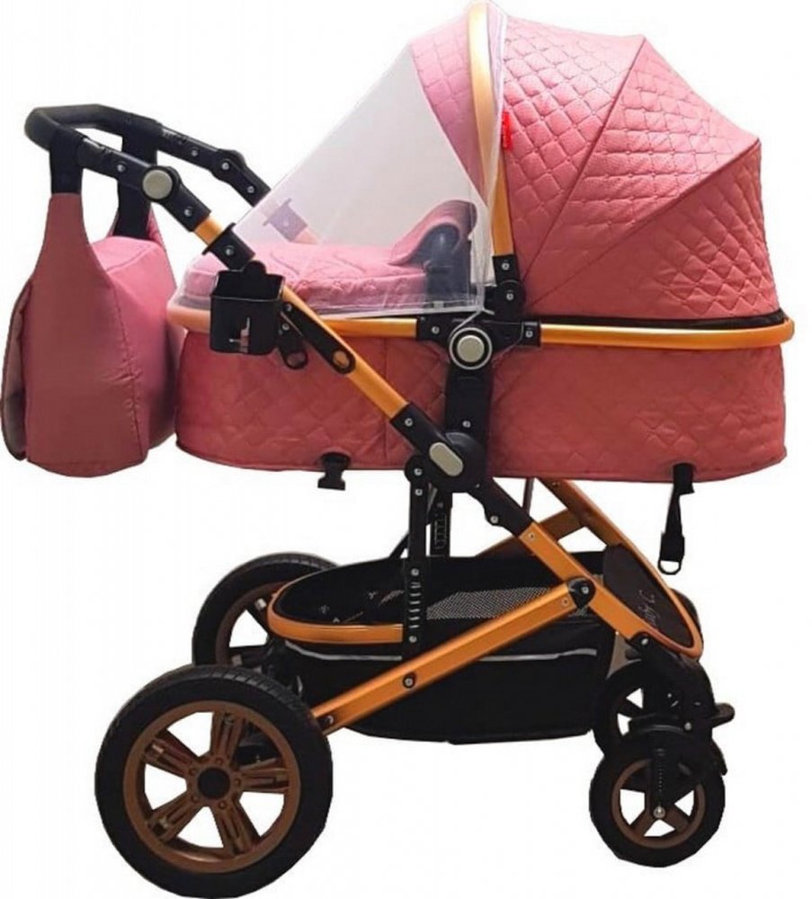 Baby Care Carucior pentru copii Pro 530 Roz 3 in 1 Transformabil Cadru Aluminiu Amortizoare Roti din cauciuc Spatar reglabil 3 trepte Plasa insecte Geanta