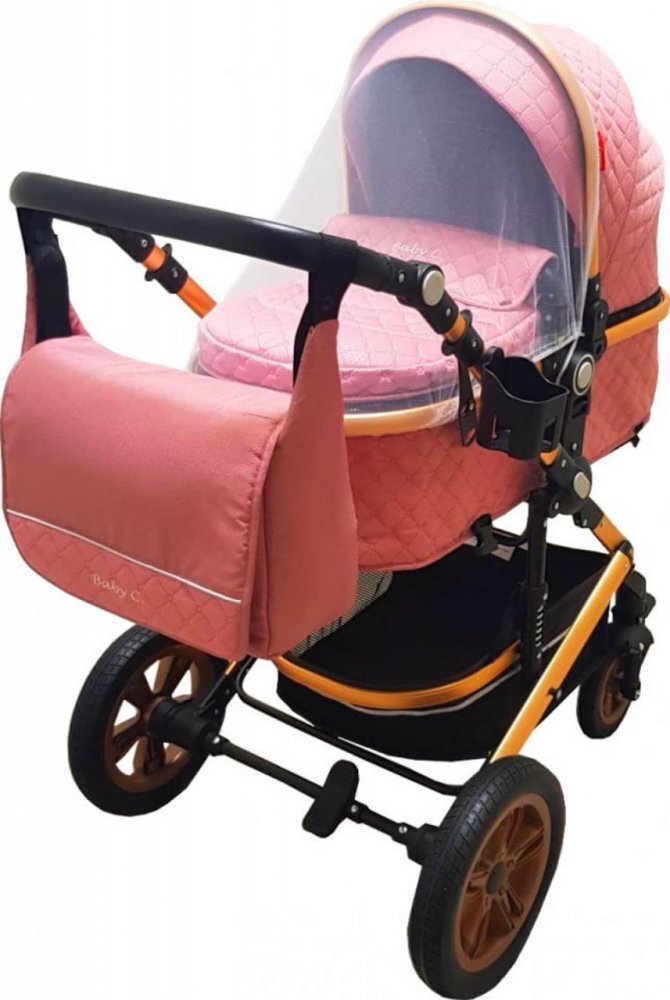 Baby Care Carucior pentru copii Pro 530 Roz 3 in 1 Transformabil Cadru Aluminiu Amortizoare Roti din cauciuc Spatar reglabil 3 trepte Plasa insecte Geanta