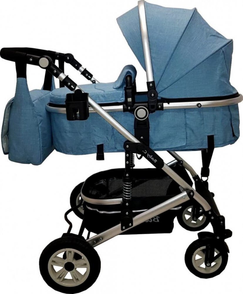 Baby Care Carucior pentru copii Pro 531 Albastru 3 in 1 Transformabil Cadru Aluminiu Amortizoare Roti din cauciuc Spatar reglabil 3 trepte Plasa insecte Geanta
