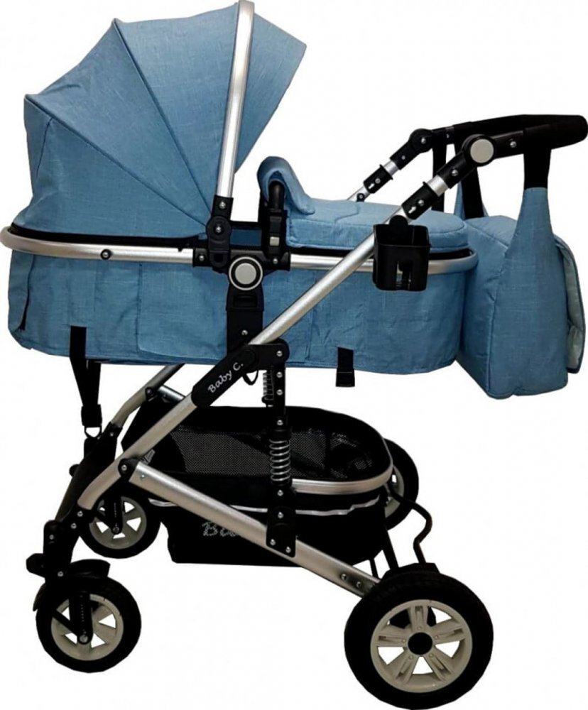 Baby Care Carucior pentru copii Pro 531 Albastru 3 in 1 Transformabil Cadru Aluminiu Amortizoare Roti din cauciuc Spatar reglabil 3 trepte Plasa insecte Geanta