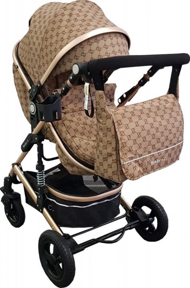 Baby Care Carucior pentru copii Pro 531 Bej Maro 3 in 1 Transformabil Cadru Aluminiu Amortizoare Roti din cauciuc Spatar reglabil 3 trepte Plasa insecte Geanta