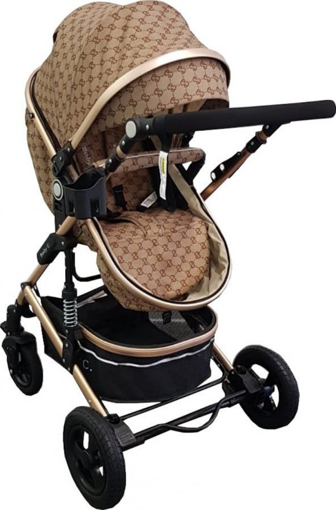 Baby Care Carucior pentru copii Pro 531 Bej Maro 3 in 1 Transformabil Cadru Aluminiu Amortizoare Roti din cauciuc Spatar reglabil 3 trepte Plasa insecte Geanta