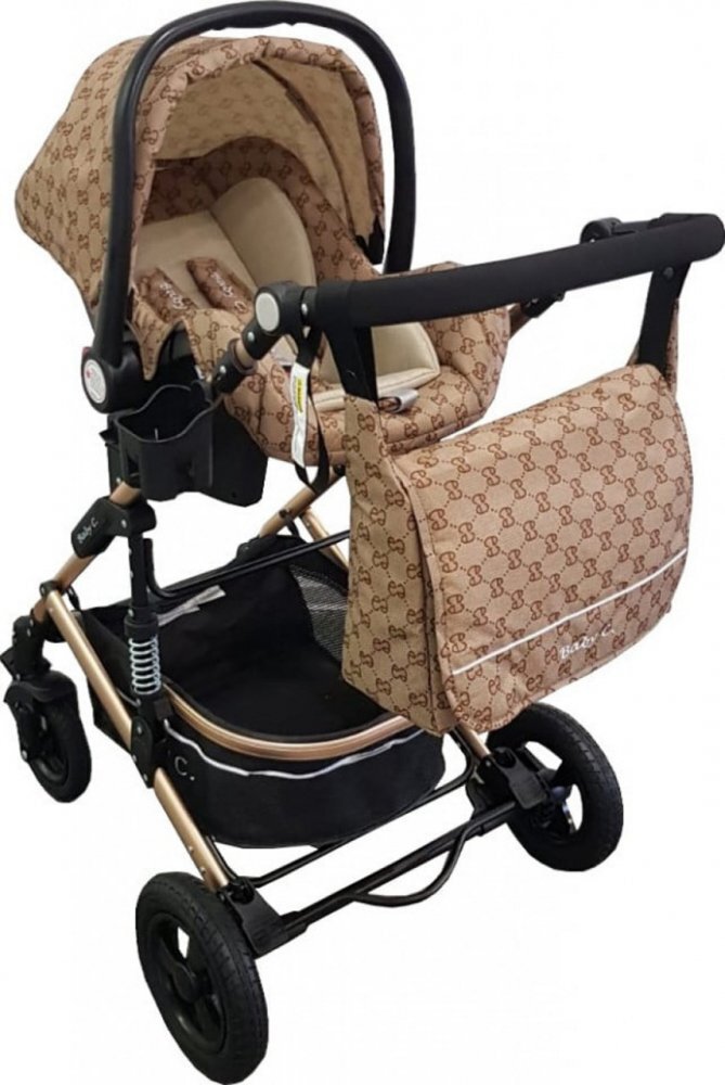 Baby Care Carucior pentru copii Pro 531 Bej Maro 3 in 1 Transformabil Cadru Aluminiu Amortizoare Roti din cauciuc Spatar reglabil 3 trepte Plasa insecte Geanta