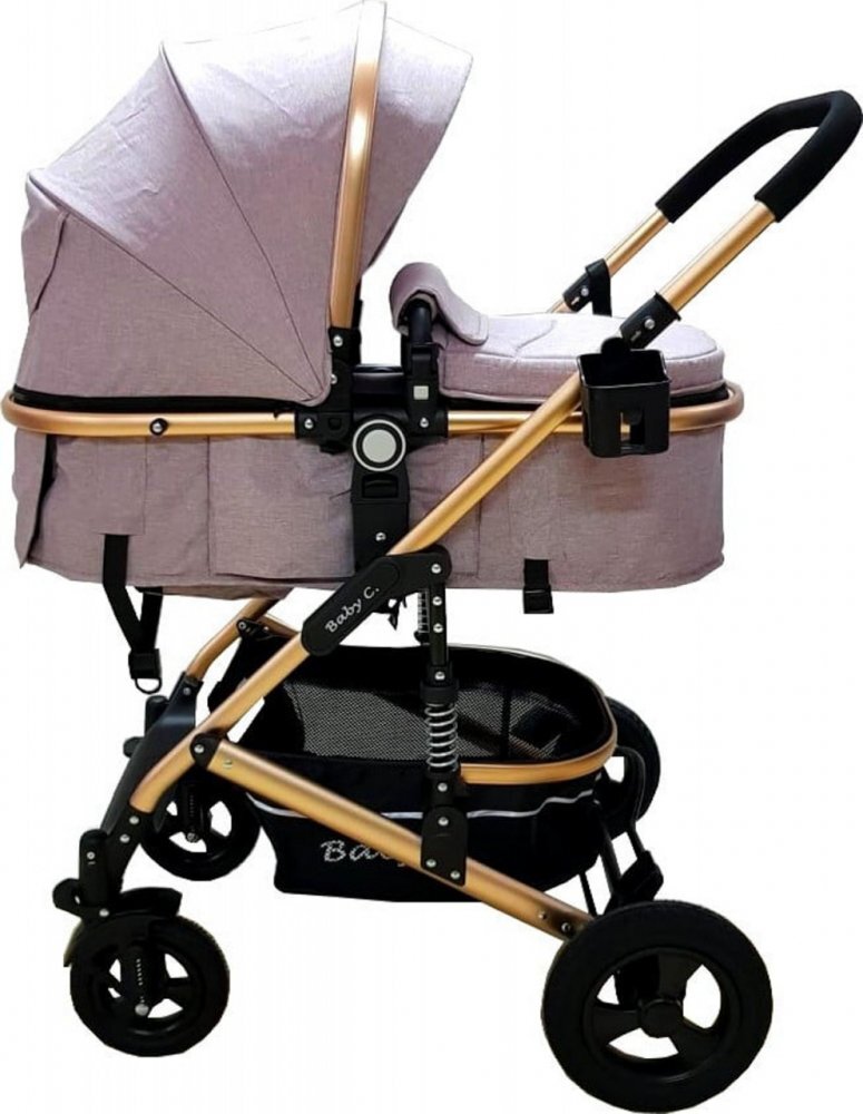 Baby Care Carucior pentru copii PRO 531 Gri 3 in 1 Cadru Aluminiu Amortizoare Roti din cauciuc plin Landou Scoica auto Spatar reglabil 3 trepte Plasa insecte