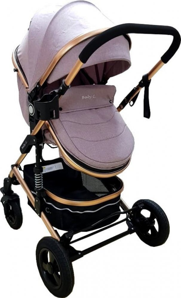 Baby Care Carucior pentru copii PRO 531 Gri 3 in 1 Cadru Aluminiu Amortizoare Roti din cauciuc plin Landou Scoica auto Spatar reglabil 3 trepte Plasa insecte