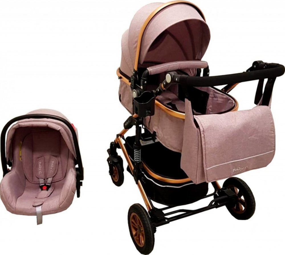 Baby Care Carucior pentru copii Pro 531 Gri 3 in 1 Transformabil Cadru Aluminiu Amortizoare Roti din cauciuc Spatar reglabil 3 trepte Plasa insecte Geanta