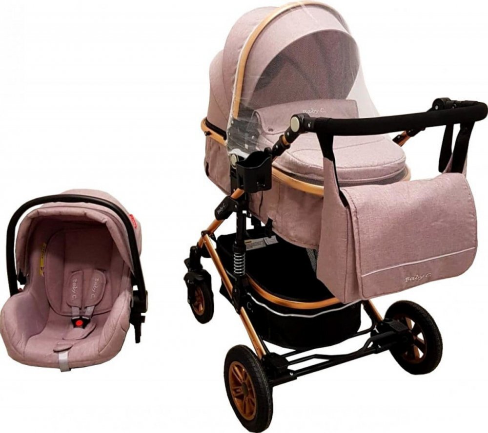 Baby Care Carucior pentru copii Pro 531 Gri 3 in 1 Transformabil Cadru Aluminiu Amortizoare Roti din cauciuc Spatar reglabil 3 trepte Plasa insecte Geanta