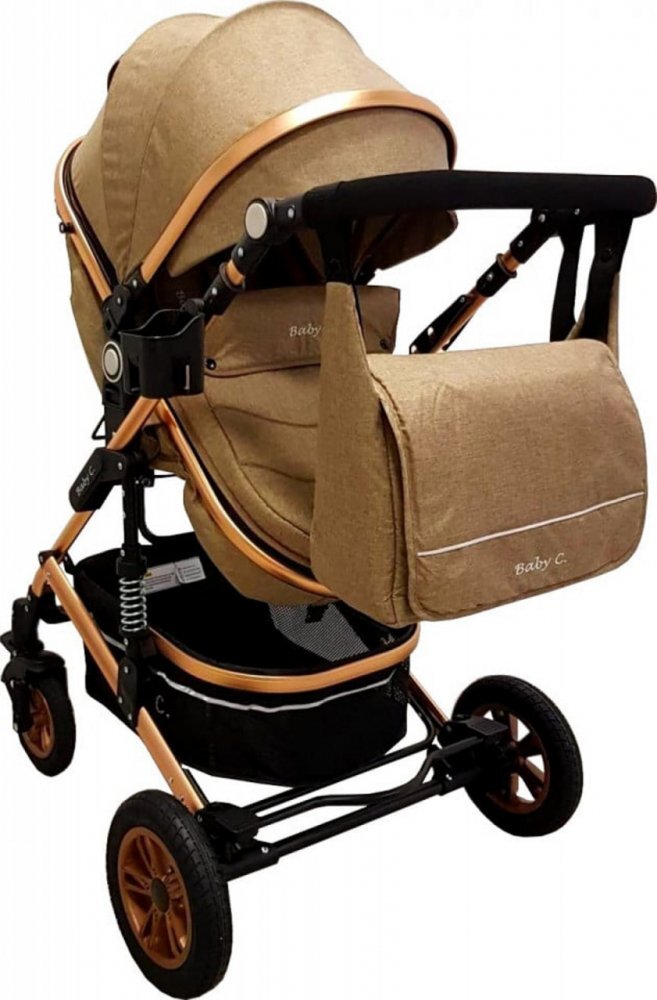 Baby Care Carucior pentru copii Pro 531 Maro Cappuccino 3 in 1 Transformabil Cadru Aluminiu Amortizoare Roti din cauciuc Spatar reglabil 3 trepte Plasa insecte Geanta