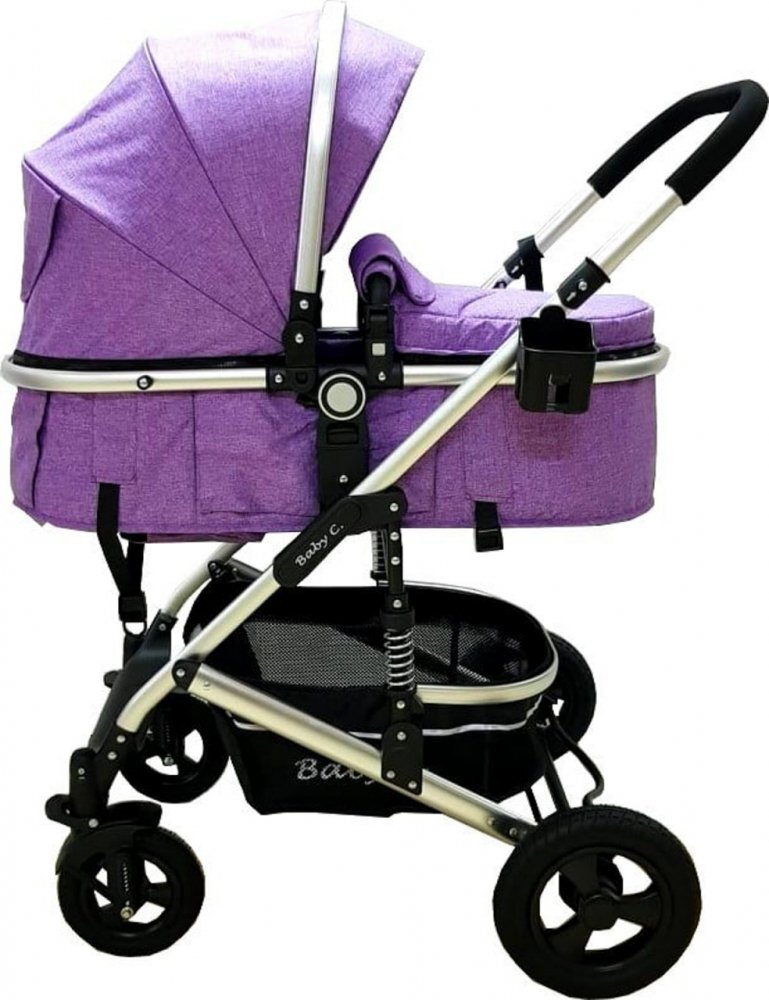 Baby Care Carucior pentru copii PRO 531 Mov 3 in 1 Cadru Aluminiu Amortizoare Roti din cauciuc plin Landou Scoica auto Spatar reglabil 3 trepte Plasa insecte