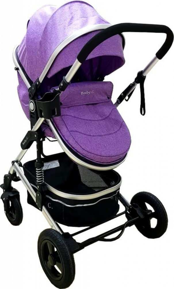 Baby Care Carucior pentru copii PRO 531 Mov 3 in 1 Cadru Aluminiu Amortizoare Roti din cauciuc plin Landou Scoica auto Spatar reglabil 3 trepte Plasa insecte