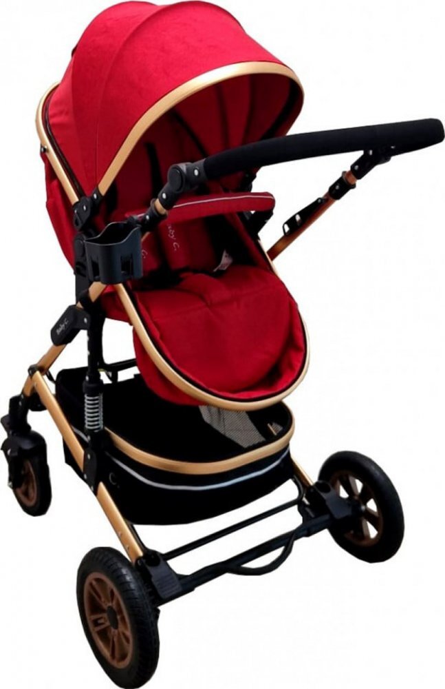 Baby Care Carucior pentru copii PRO 531 Rosu 2 in 1 Cu geanta bebe Cadru Aluminiu Gold Amortizoare Roti din cauciuc plin Spatar reglabil 3 trepte Plasa insecte