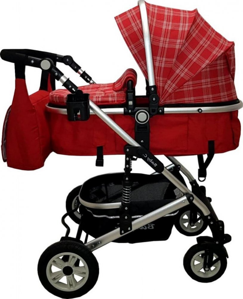 Baby Care Carucior pentru copii Pro 531 Rosu Carouri 3 in 1 Transformabil Cadru Aluminiu Amortizoare Roti din cauciuc Spatar reglabil 3 trepte Plasa insecte Geanta