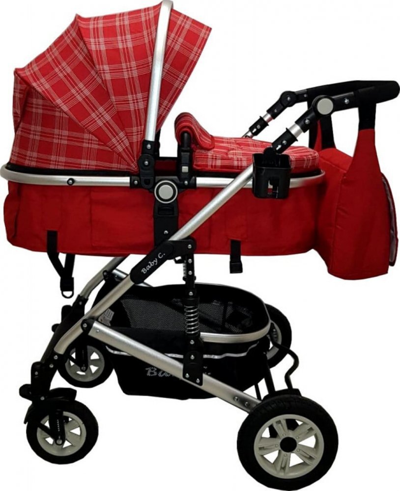 Baby Care Carucior pentru copii Pro 531 Rosu Carouri 3 in 1 Transformabil Cadru Aluminiu Amortizoare Roti din cauciuc Spatar reglabil 3 trepte Plasa insecte Geanta