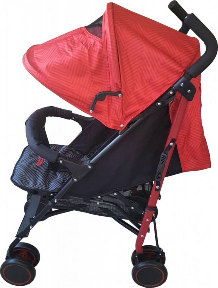 Baby Care Carucior pentru copii Pro 803B Rosu cu imprimeu pliere tip umbrela Sport Spatar reglabil in 7 trepte Pozitie somn Amortizoare Cadru din aluminiu