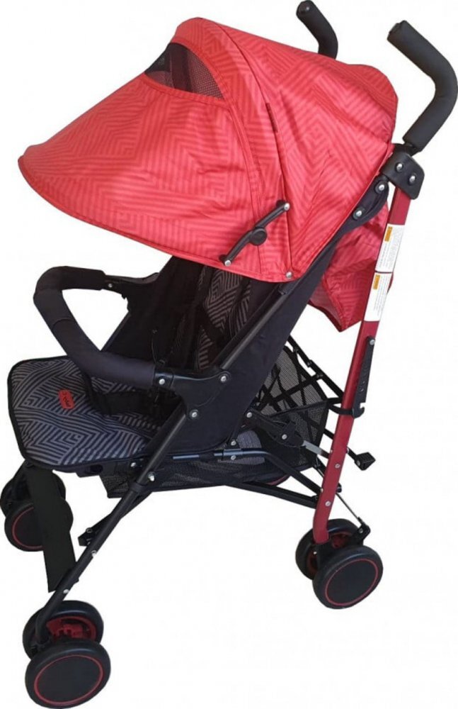 Baby Care Carucior pentru copii Pro 803B Rosu cu imprimeu pliere tip umbrela Sport Spatar reglabil in 7 trepte Pozitie somn Amortizoare Cadru din aluminiu
