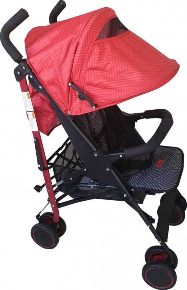 Baby Care Carucior pentru copii Pro 803B Rosu cu imprimeu pliere tip umbrela Sport Spatar reglabil in 7 trepte Pozitie somn Amortizoare Cadru din aluminiu