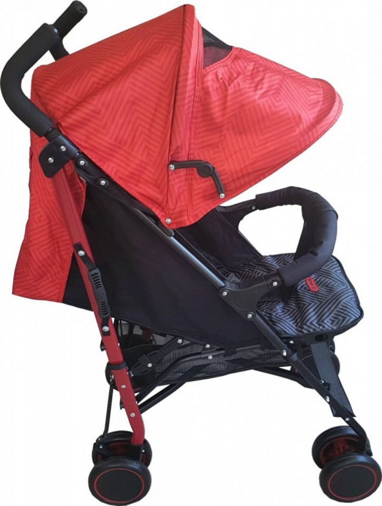 Baby Care Carucior pentru copii Pro 803B Rosu cu imprimeu pliere tip umbrela Sport Spatar reglabil in 7 trepte Pozitie somn Amortizoare Cadru din aluminiu