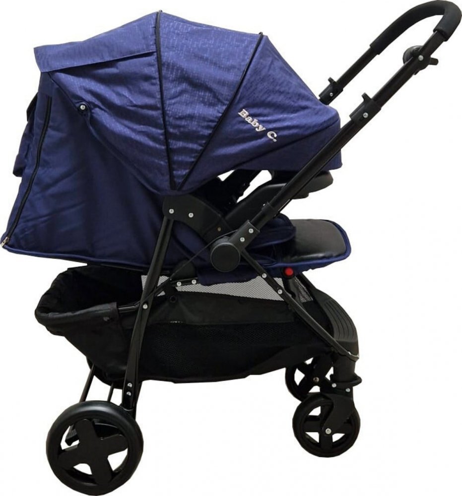 Baby Care Carucior pentru copii Pro SK10 Albastru cu Maner reversibil Spatar reglabil in 3 trepte Frana picior Pliabil