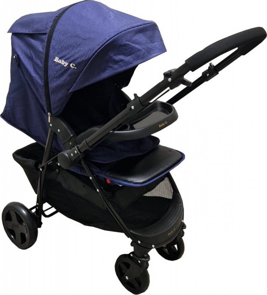 Baby Care Carucior pentru copii Pro SK10 Albastru cu Maner reversibil Spatar reglabil in 3 trepte Frana picior Pliabil