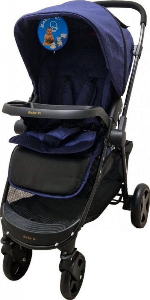 Baby Care Carucior pentru copii Pro SK10 Albastru cu Maner reversibil Spatar reglabil in 3 trepte Frana picior Pliabil