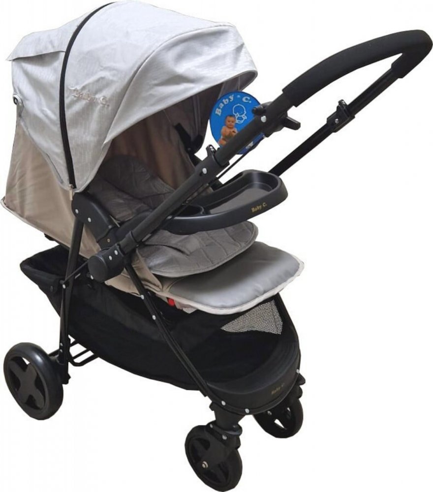 Baby Care Carucior pentru copii Pro SK10 Gri Deschis cu Maner reversibil Spatar reglabil in 3 trepte Frana picior Pliabil