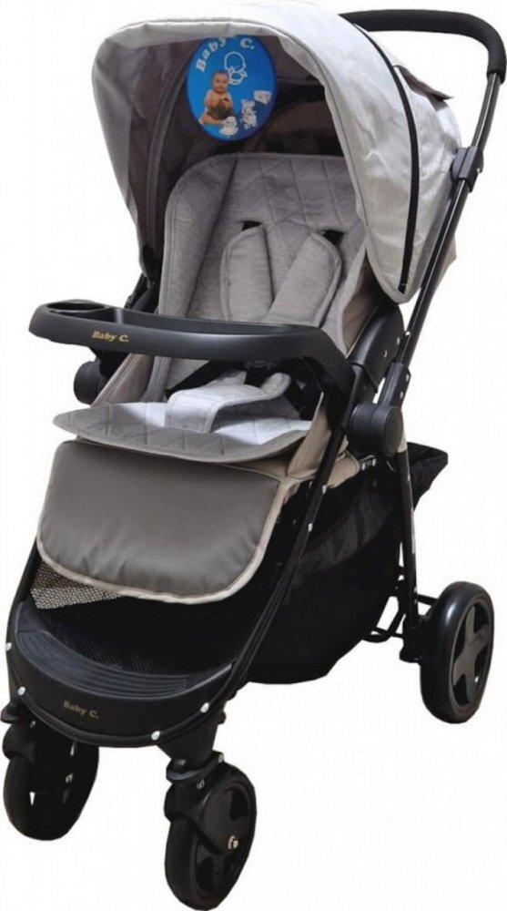 Baby Care Carucior pentru copii Pro SK10 Gri Deschis cu Maner reversibil Spatar reglabil in 3 trepte Frana picior Pliabil