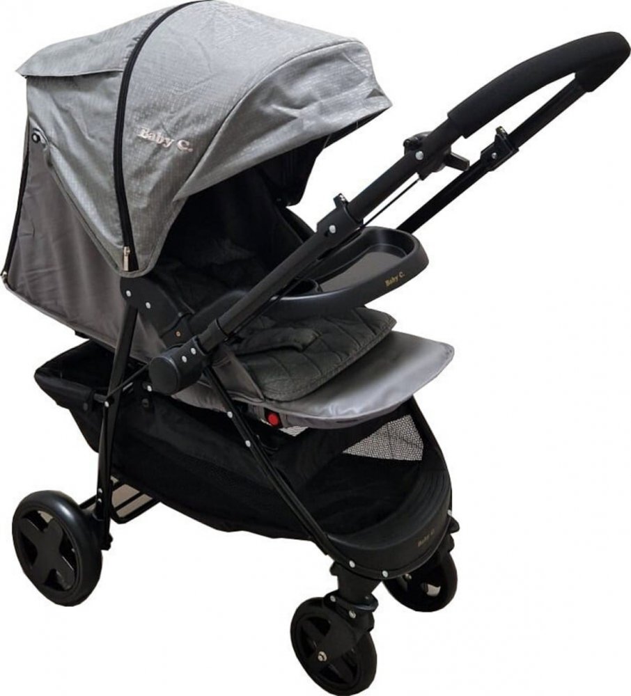 Baby Care Carucior pentru copii Pro SK10 Gri Jeans cu Maner reversibil Spatar reglabil in 3 trepte Frana picior Pliabil