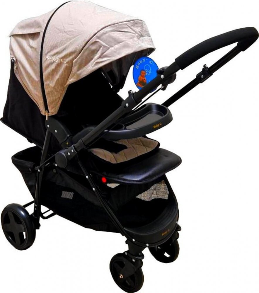 Baby Care Carucior pentru copii Pro SK10 Maro Gold cu Maner reversibil Spatar reglabil in 3 trepte Frana picior Pliabil