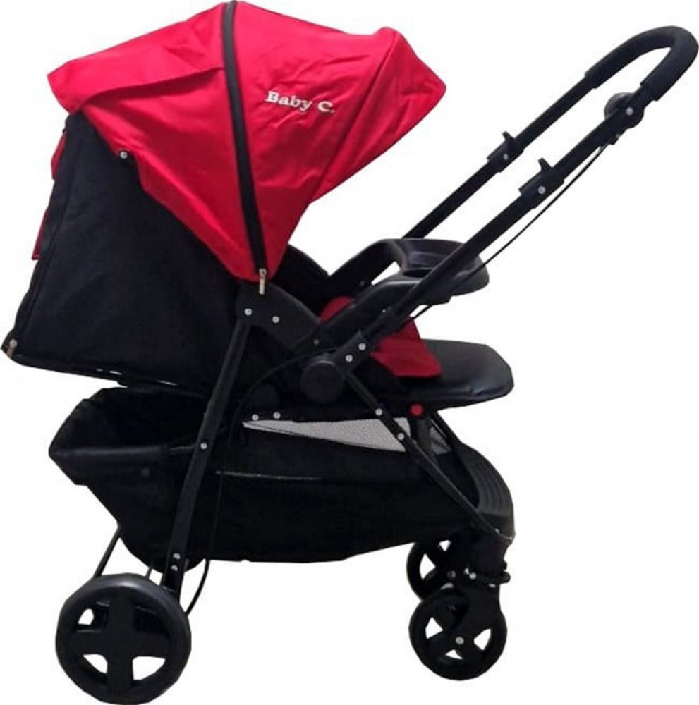 Baby Care Carucior pentru copii Pro SK10 Rosu cu Maner reversibil Spatar reglabil in 3 trepte Frana picior Pliabil