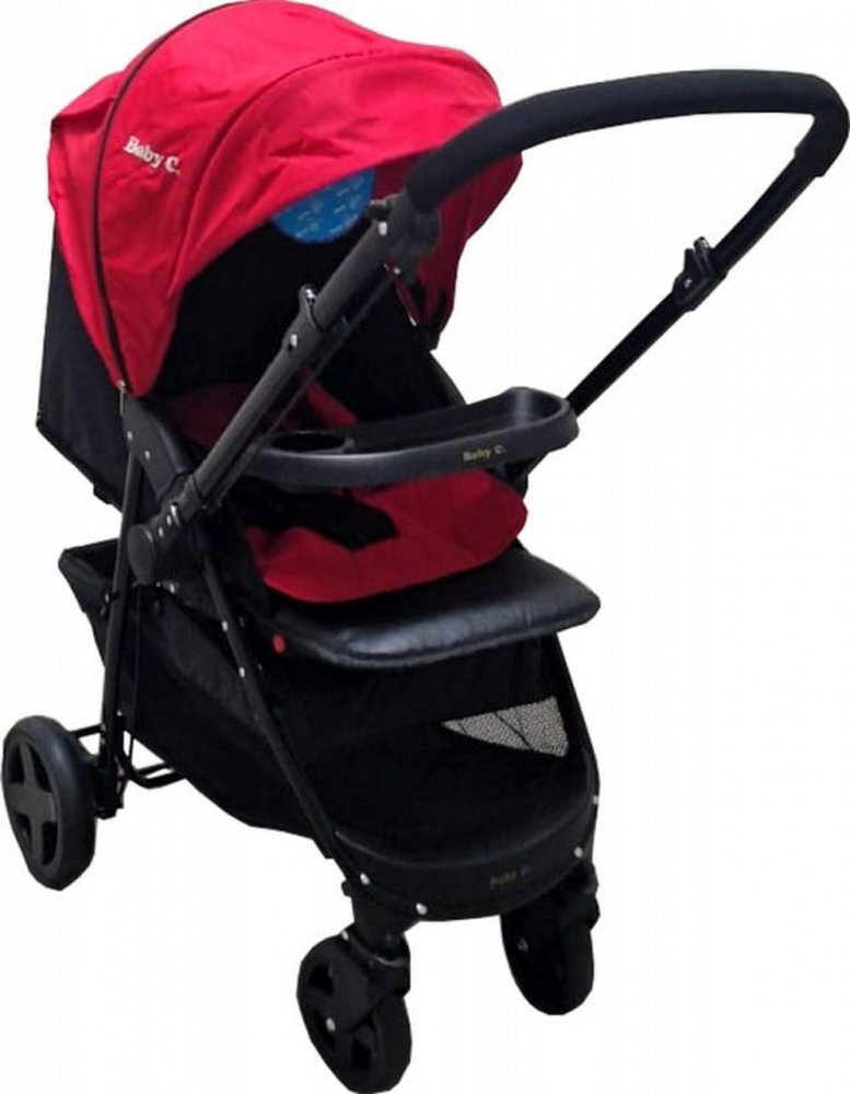 Baby Care Carucior pentru copii Pro SK10 Rosu cu Maner reversibil Spatar reglabil in 3 trepte Frana picior Pliabil