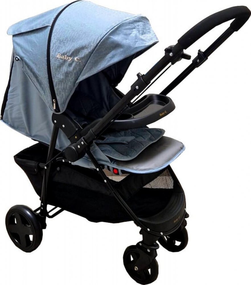 Baby Care Carucior pentru copii Pro SK10 Turquoise cu Maner reversibil Spatar reglabil in 3 trepte Frana picior Pliabil