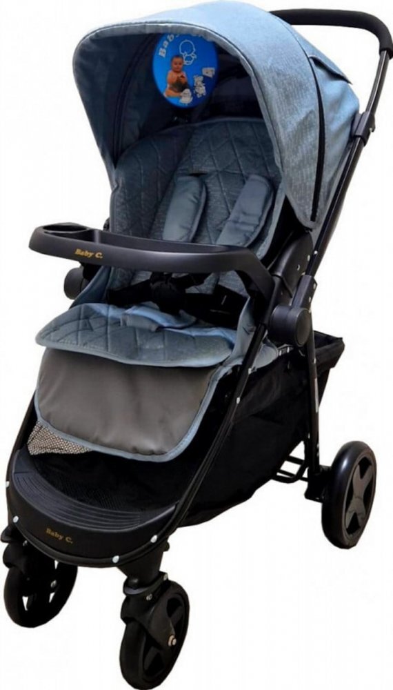 Baby Care Carucior pentru copii Pro SK10 Turquoise cu Maner reversibil Spatar reglabil in 3 trepte Frana picior Pliabil