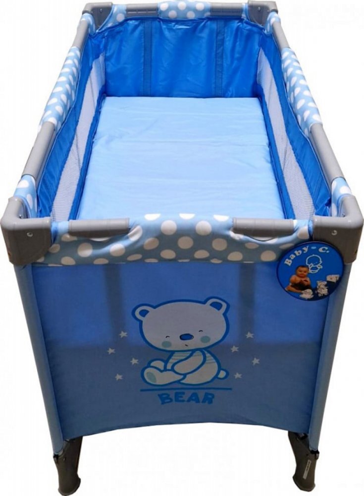 Baby Care Patut pentru copii PRO FMG Albastru 120x60 cm Pliabil 2 Niveluri de inaltime Cu geanta transport inclusa Plasa insecte
