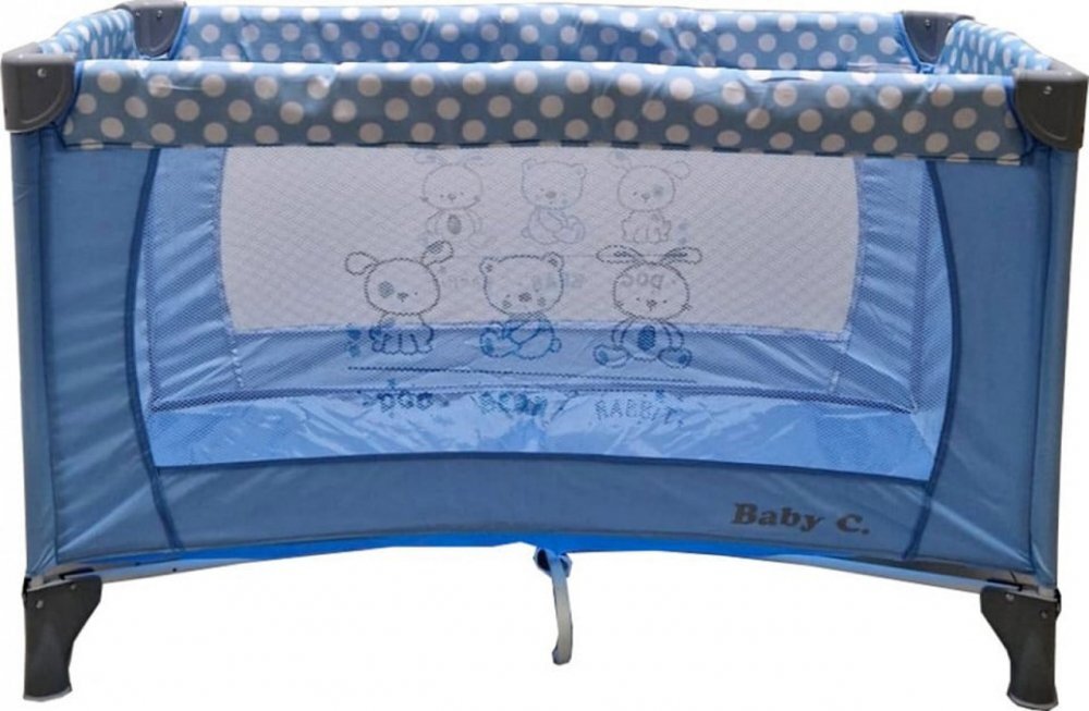 Baby Care Patut pentru copii PRO FMG Albastru 120x60 cm Pliabil 2 Niveluri de inaltime Cu geanta transport inclusa Plasa insecte