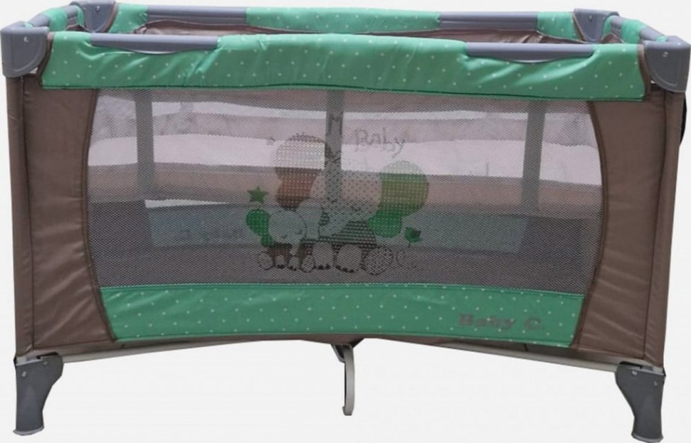 Baby Care Patut pentru copii PRO FMG Maro Verde 120x60 cm Pliabil 2 Niveluri de inaltime Cu geanta transport inclusa Plasa insecte