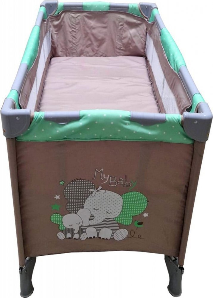 Baby Care Patut pentru copii PRO FMG Maro Verde 120x60 cm Pliabil 2 Niveluri de inaltime Cu geanta transport inclusa Plasa insecte
