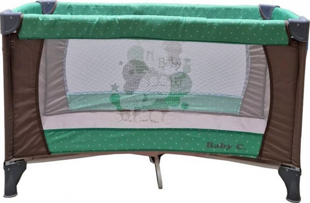 Baby Care Patut pentru copii PRO FMG Maro Verde 120x60 cm Pliabil 2 Niveluri de inaltime Cu geanta transport inclusa Plasa insecte
