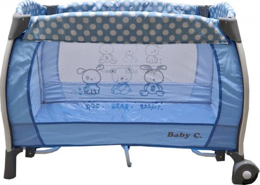 Baby Care Patut pentru copii PRO FRW Albastru Pliabil cu Balansoar 2 Nivele de inaltime Melodii Masa infasat Carusel cu jucarii din plus Plasa insecte