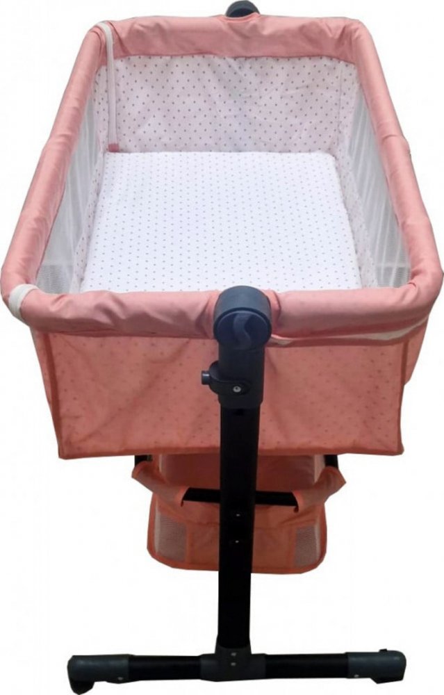 Baby Care Patut transformabil in balansoar Co-Sleeper Roz Cu plasa insecte si cosulet depozitare 4 roti cu frana Dimensiuni 85X95X50 cm Saltea inclusa Cadru aluminiu