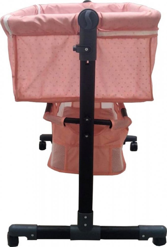Baby Care Patut transformabil in balansoar Co-Sleeper Roz Cu plasa insecte si cosulet depozitare 4 roti cu frana Dimensiuni 85X95X50 cm Saltea inclusa Cadru aluminiu