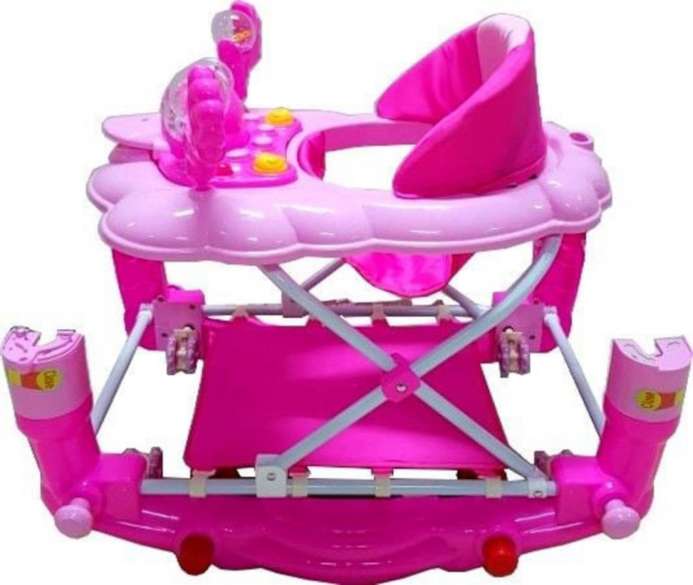 Baby Care Premergator pentru copii H914 Ratusca Roz cu roti din silicon melodii si functie balansoar