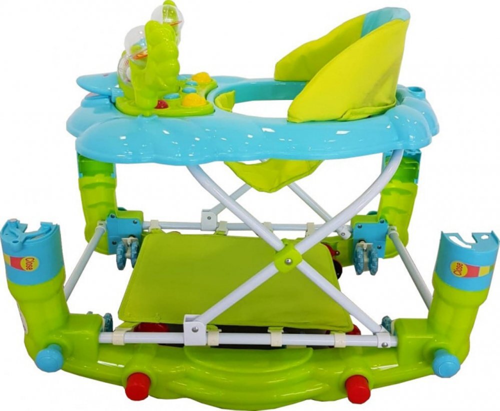 Baby Care Premergator pentru copii H914 Ratusca Verde Turquoise cu roti din silicon melodii si functie balansoar