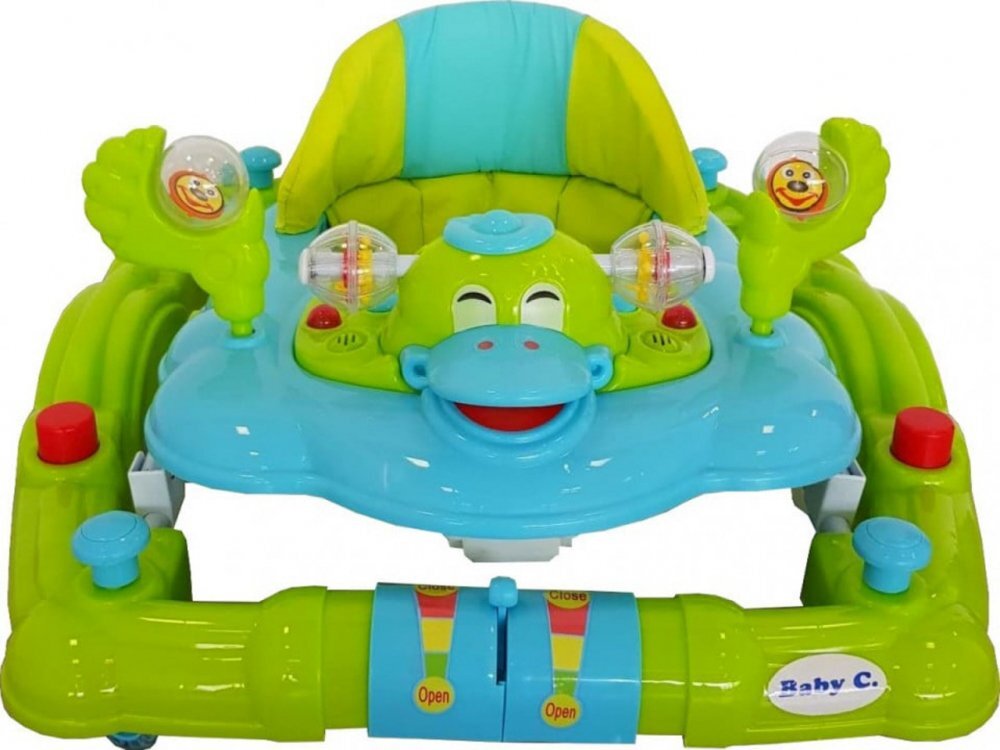 Baby Care Premergator pentru copii H914 Ratusca Verde Turquoise cu roti din silicon melodii si functie balansoar