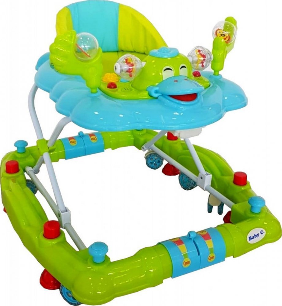Baby Care Premergator pentru copii H914 Ratusca Verde Turquoise cu roti din silicon melodii si functie balansoar