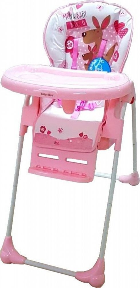 Baby Care Scaun de masa pentru copii CC Cangur Roz reglabil in 3 trepte pliabil centura de siguranta sezut confortabil masuta detasabila pozitie somn cosulet de depozitare