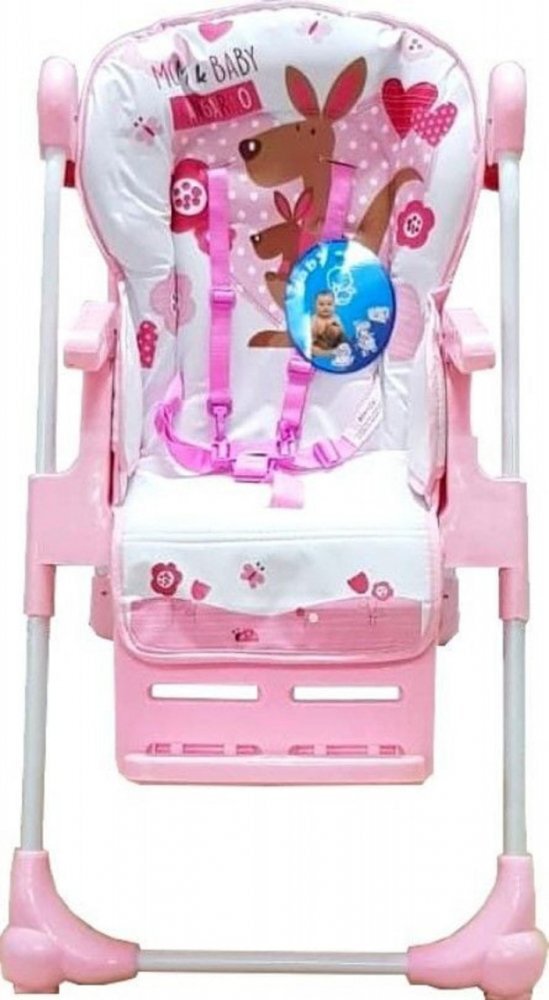 Baby Care Scaun de masa pentru copii CC Cangur Roz reglabil in 3 trepte pliabil centura de siguranta sezut confortabil masuta detasabila pozitie somn cosulet de depozitare