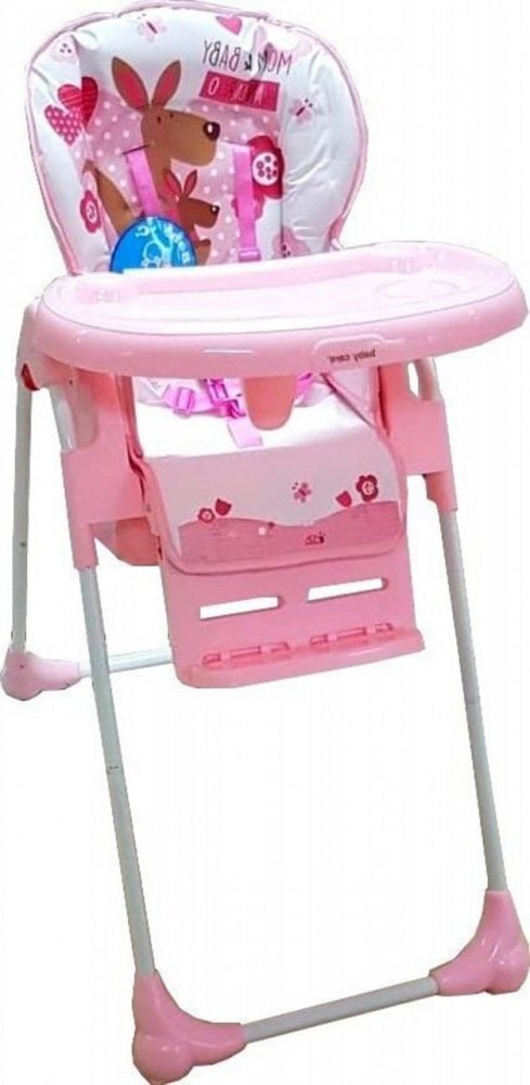Baby Care Scaun de masa pentru copii CC Cangur Roz reglabil in 3 trepte pliabil centura de siguranta sezut confortabil masuta detasabila pozitie somn cosulet de depozitare