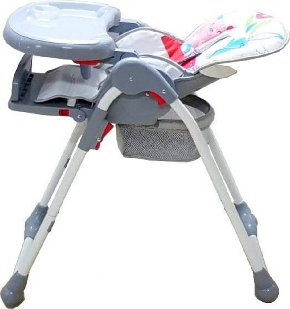 Baby Care Scaun de masa pentru copii CC Happy Friends Gri reglabil in 3 trepte pliabil centura de siguranta sezut confortabil masuta detasabila pozitie somn cosulet de depozitare